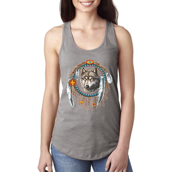 Wolf in Dream Catcher Animal Lover Ladies Racerback Tank Top