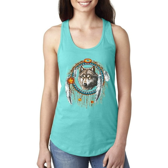 Wolf in Dream Catcher Animal Lover Ladies Racerback Tank Top