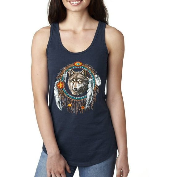 Wolf in Dream Catcher Animal Lover Ladies Racerback Tank Top