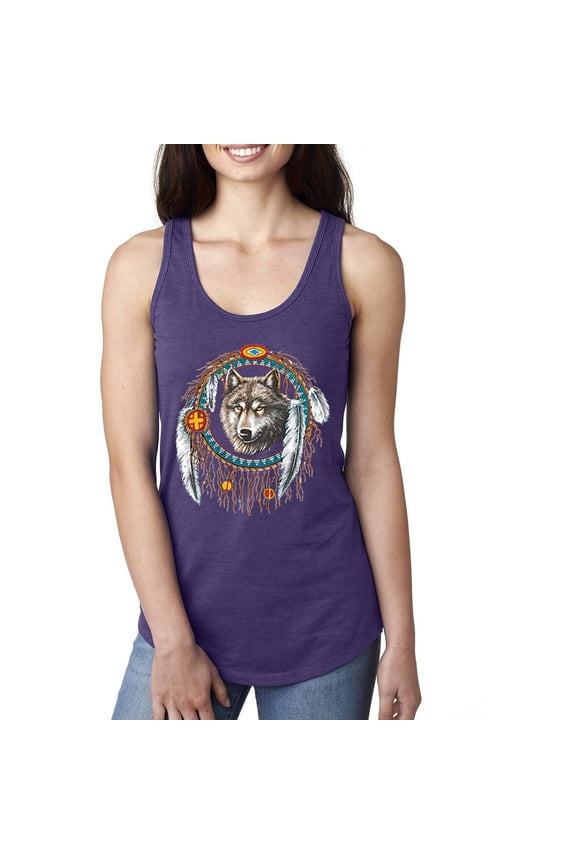 Wolf in Dream Catcher Animal Lover Ladies Racerback Tank Top