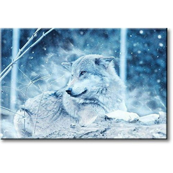 Wolf in Forest Winter Picture on Stretched Canvas, Wall Art D?cor, Ready to Hang