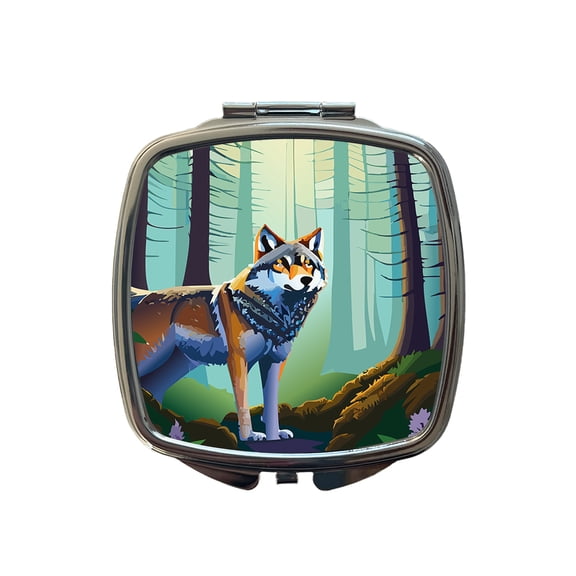 Wolf in Forest Woodland Wilderness Travel Makeup Handbag Purse Small Pocket Compact Mirror