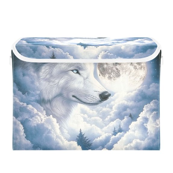 Wolf in Night Sky Large Storage Bins with Linen Collapsible Lid Storage Box 16.7 x 12.6 x 11.8in