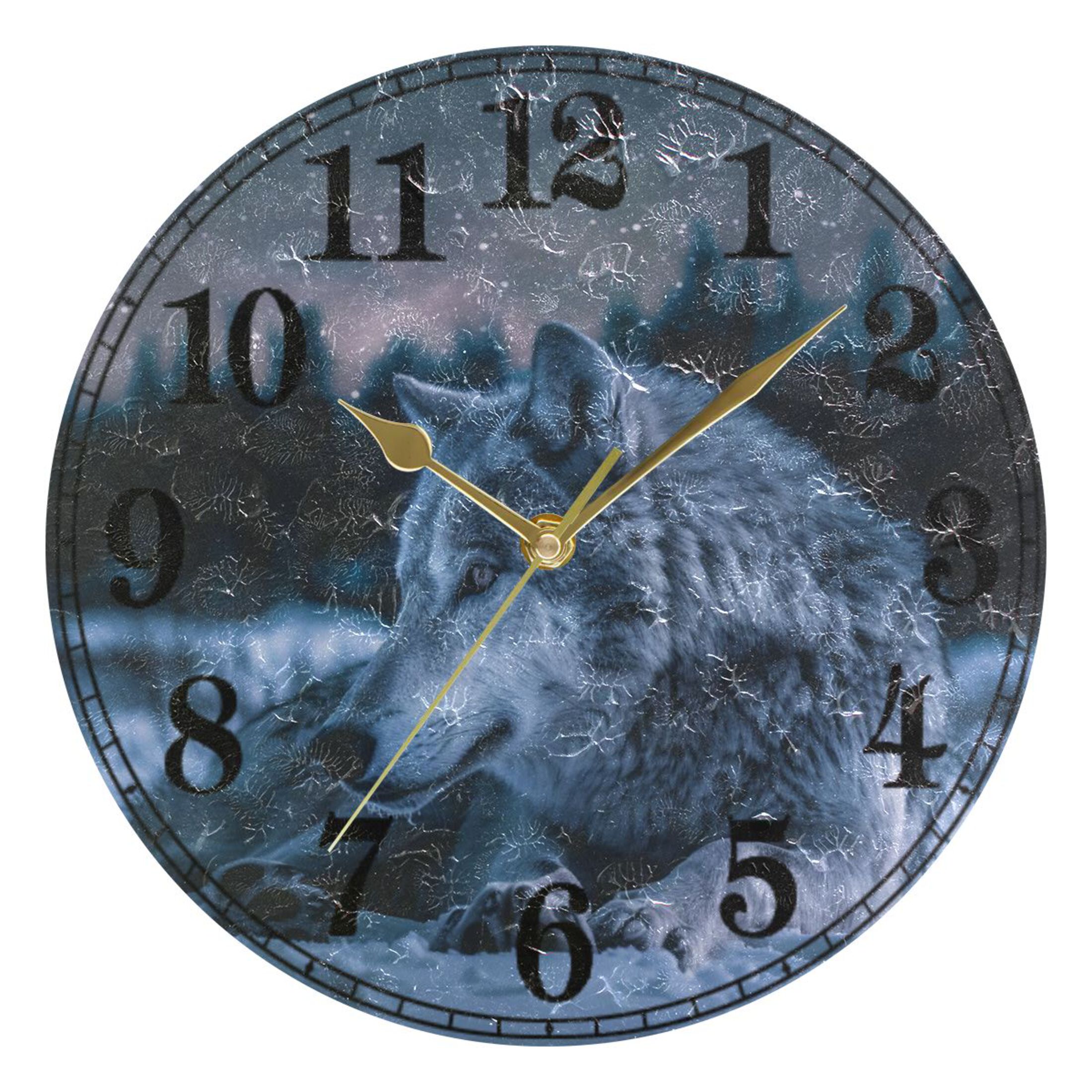Wolfpack Clock Wolf in Night Sky Silent Wall Clock 10