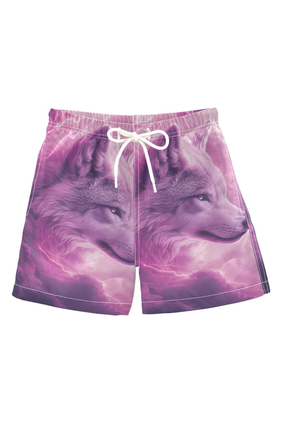 Wolf in Pinkish Clouds with Flash Boys' Swim Trunks Board Shorts Beach Pants Bathing Bottoms 4T