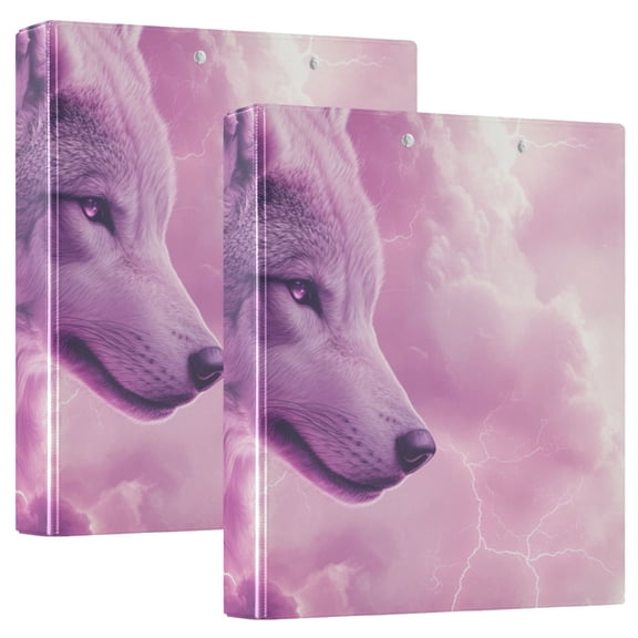 Wolf in Pinkish Clouds with Flash Round Ring Binder 3 Rings 1.5" Capacity File Storage for A4 Size 2 Pack