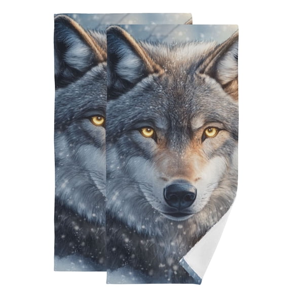 Wolf in Snow Hand Towel Absorbent Bath Towels for Bathroom Sports Gym 28" x 14" Set of 2