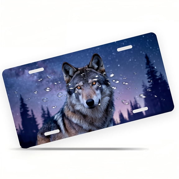 Wolf in Starry Forest Funny Personalized License Plate Rust-proof Stainless Steel Metal License Plate Suitable For Men And Women 12.2" x 6.2"