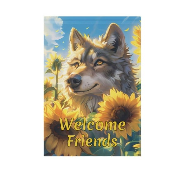 Wolf in Sunflower Garden Flag House Banner 12" x 18" Double Sided Outdoor Yard Decoration