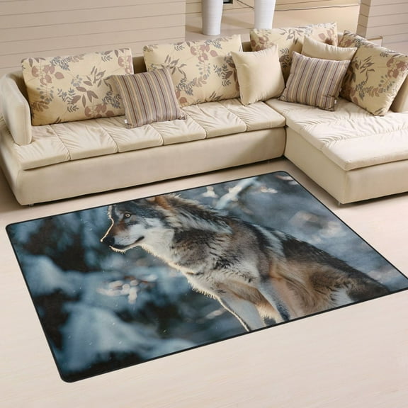 Wolf in Winter Area Floor Mats Non-Slip Rugs Soft Doormat 60 x 39 inch Carpet for Living Dining Room Bedroom Decorative