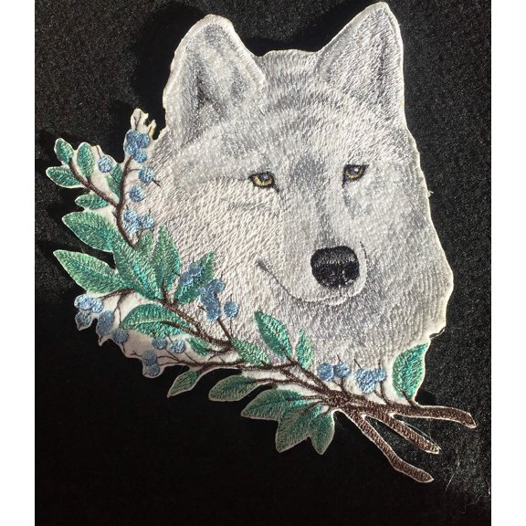 Wolf in Winter Branches Embroidered Iron on/Sew Patch [6.55" x 7.79"]