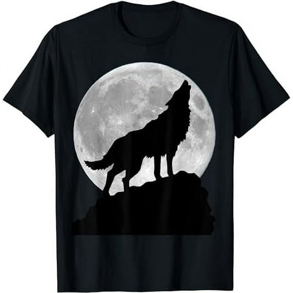 Wolf in moon light T Shirt - Cool full dog pup howling tee