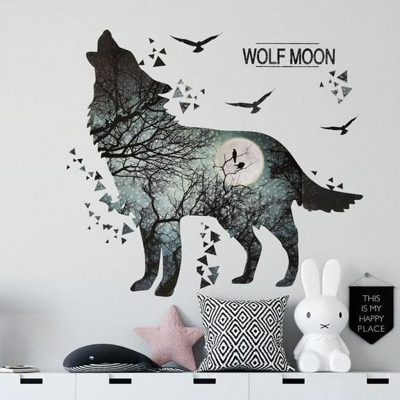 Wolf moon wall stickers, Wolf decals, DIY stickers for living room and bedroom, transparent waterproof stickers
