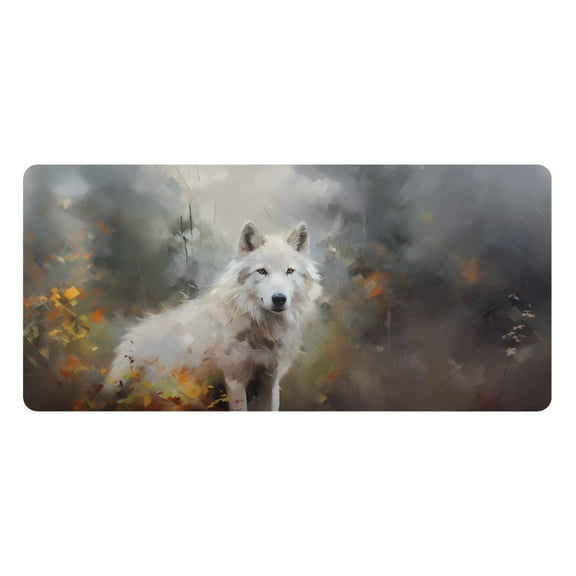 Wolf on Fire Desk Mats Large Mouse Pad Long Keyboard Computer Rubber Base Non-Slip Mats Accessories Decor for Office Home 16.5"x35.4"