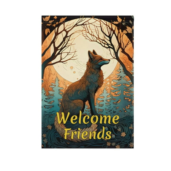 Wolf on Forest and Flowers Garden Flag House Banner 12" x 18" Double Sided Outdoor Yard Decoration
