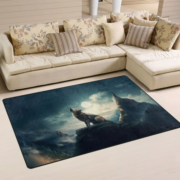 Wolf on Mountain Howl Area Floor Mats Non-Slip Rugs Soft Doormat 31 x 20 inch Carpet for Living Dining Room Bedroom Decorative
