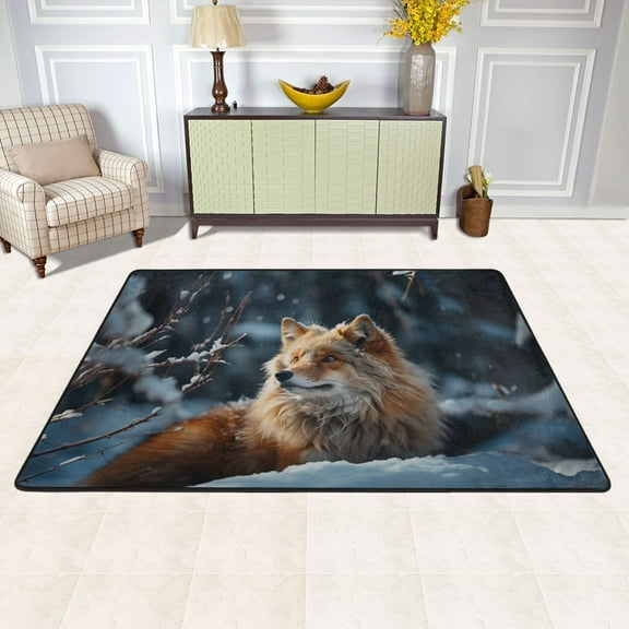 Wolf on Winter Snow Area Floor Mats Soft Large Nursery Rugs Non-Slip Foam Carpets Living Room Doormat for Bedroom Dinning Decor 36" x 24"