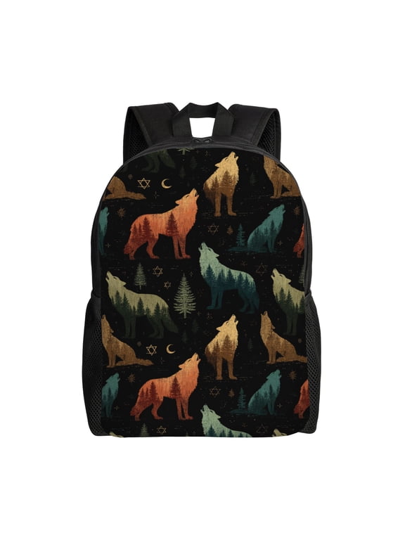 Wolf pack howling Backpack with 15 Inch Laptop Compartment,Water-Resistant Daypack, Large Capacity Backpack with Adjustable Breathable Shoulder Straps for Daily Use Travel Gym