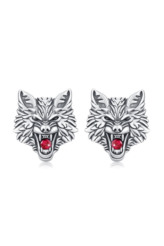Wolf stud Earrings S925 Sterling Silver January Birthstone Wolf Stud Earrings Hypoallergenic Animal Jewelry Gifts for Women Birthday Christmas