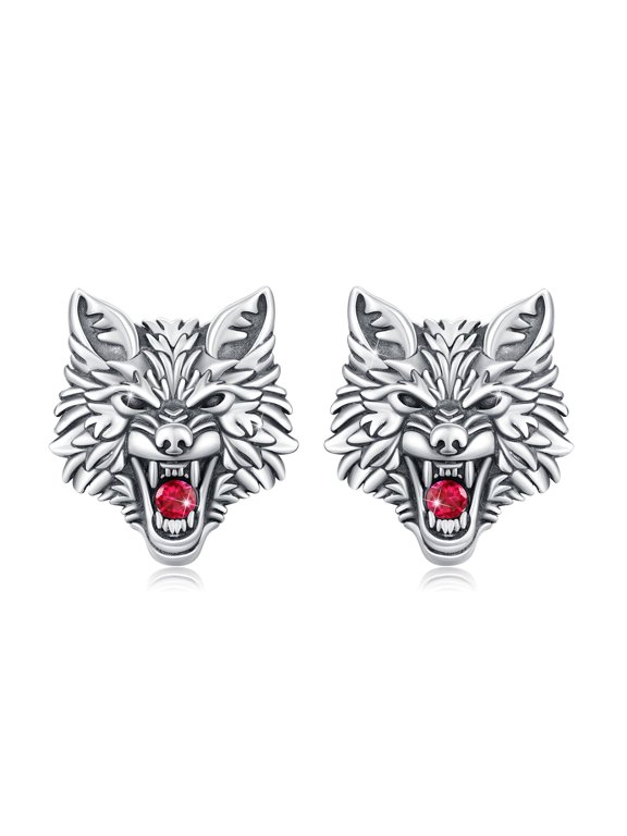 Wolf stud Earrings S925 Sterling Silver January Birthstone Wolf Stud Earrings Hypoallergenic Animal Jewelry Gifts for Women Birthday Christmas