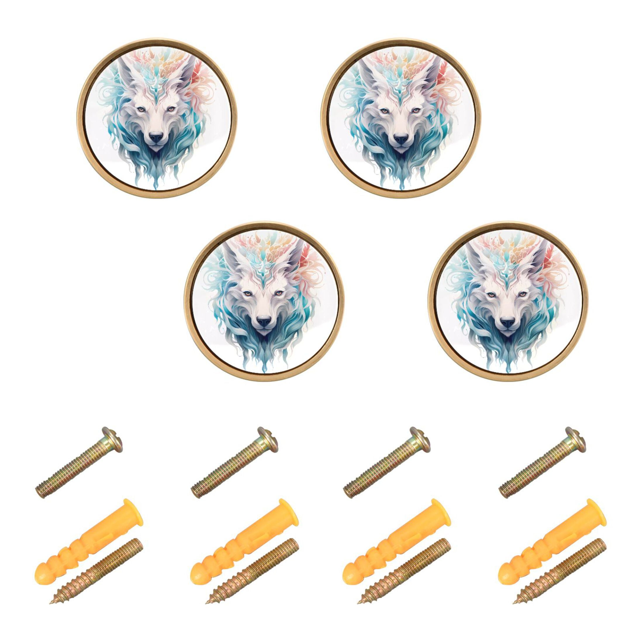 Wolf with Blue Cabinet Knobs Kitchen Drawers Knobs Door Round Pulls ...