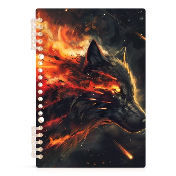 Wolf with Fire Spiral Journal Notebook College Ruled Notebook 8.3" x 5.7" A5 Lined Thick Paper Page