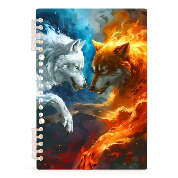 Wolf with Fire Spiral Journal Notebook College Ruled Notebook 8.3" x 5.7" A5 Lined Thick Paper Page