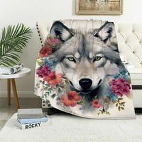 Wolf with Flowers Blanket Super Soft Plush Wolf Blanket for Bed Sofa Throw Blanket for Women Men