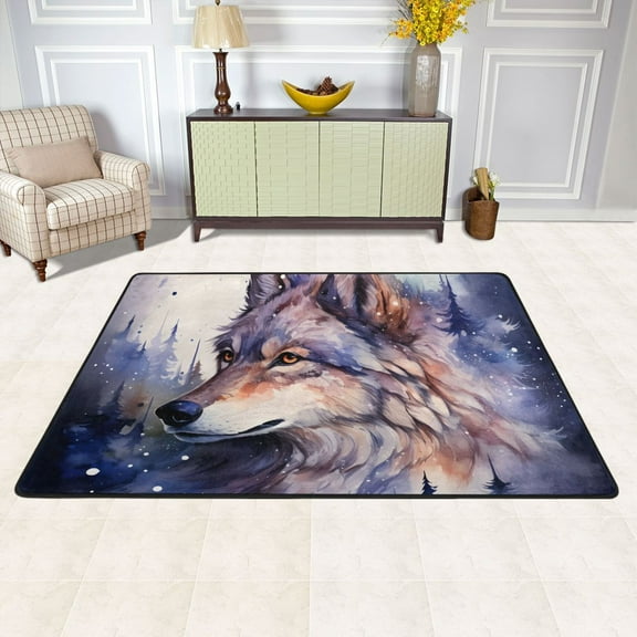 Wolf with Forest Area Floor Mats Soft Large Nursery Rugs Non-Slip Foam Carpets Living Room Doormat for Bedroom Dinning Decor 36" x 24"