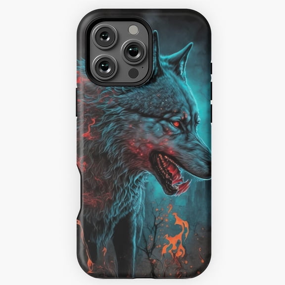 Wolf with Orange Blue Spark Art Phone Case for iPhone 16 15 14 13 12 11 Pro Max