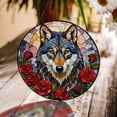 thumbnail image 1 of Wolf with Red Roses Glass Suncatcher, Handmade Window Decor, for Nature Lover, 6.3 in, 1 of 3