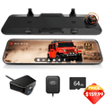 thumbnail image 1 of WolfBox 12" Rear View Mirror Dash Cam, 4K Mirror Dash Cam Front and 2.5K Rear Camera, Rearview Dash Camera for Car with WDR, Night Vision, Free 64GB Card & GPS, 1 of 15
