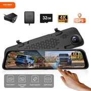 WolfBox Mirror Dash Cam, 12" 4K Rear View Mirror Dashcam with Full Touch Screen, Wifi & GPS, WDR, Super Night Vision, Free 32GB Card