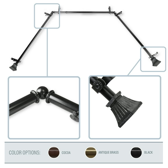 Wolfgang 13/16" Bay Window curtain rod 20"-36", 38"-72" - Black, (ABay-01-2)