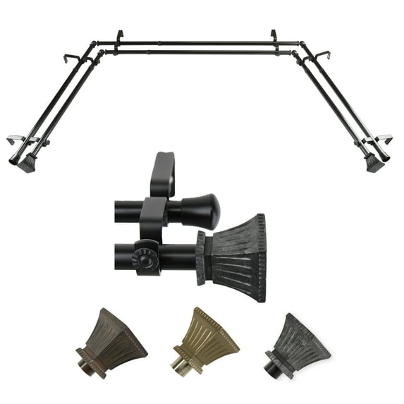 Wolfgang 13/16" Dia Double Bay Window curtain rod Adjustable 20"-36", 38"-72" - Black,(ABay-01-2D)