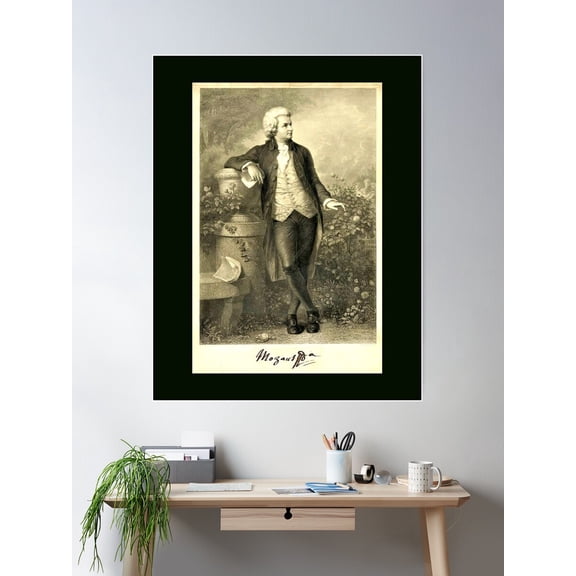 Wolfgang Amadeus Mozart ~ Portrait With Signature Poster Wall Art, Modern Wall Decor For Living Room Bedroom, 24x36 UNFRAMED