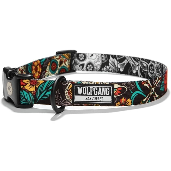 Wolfgang Dog Training Collar for Medium Dogs Nylon Buckles Adjustable Dog Collars Dog Accessories for Training & Walking LosMuertos Print, 1 Inch x 12-18 Inch