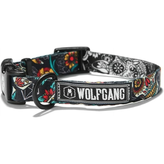 Wolfgang Dog Training Collar for Small Dogs Nylon Buckles Adjustable Dog Collars Dog Accessories for Training & Walking LosMuertos Print, 5/8 Inch x 8-12 Inch