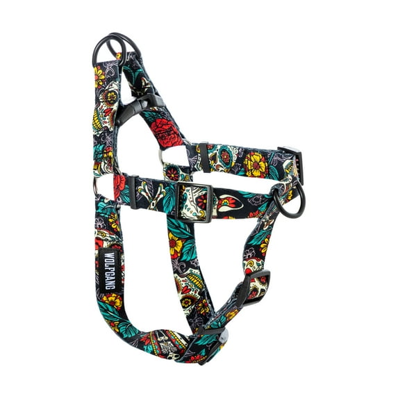 Wolfgang Heavy Duty Adjustable Dog Harness, Pull-Tested to Over 800 lbs for Walking & Training, LosMuertos Print, Small