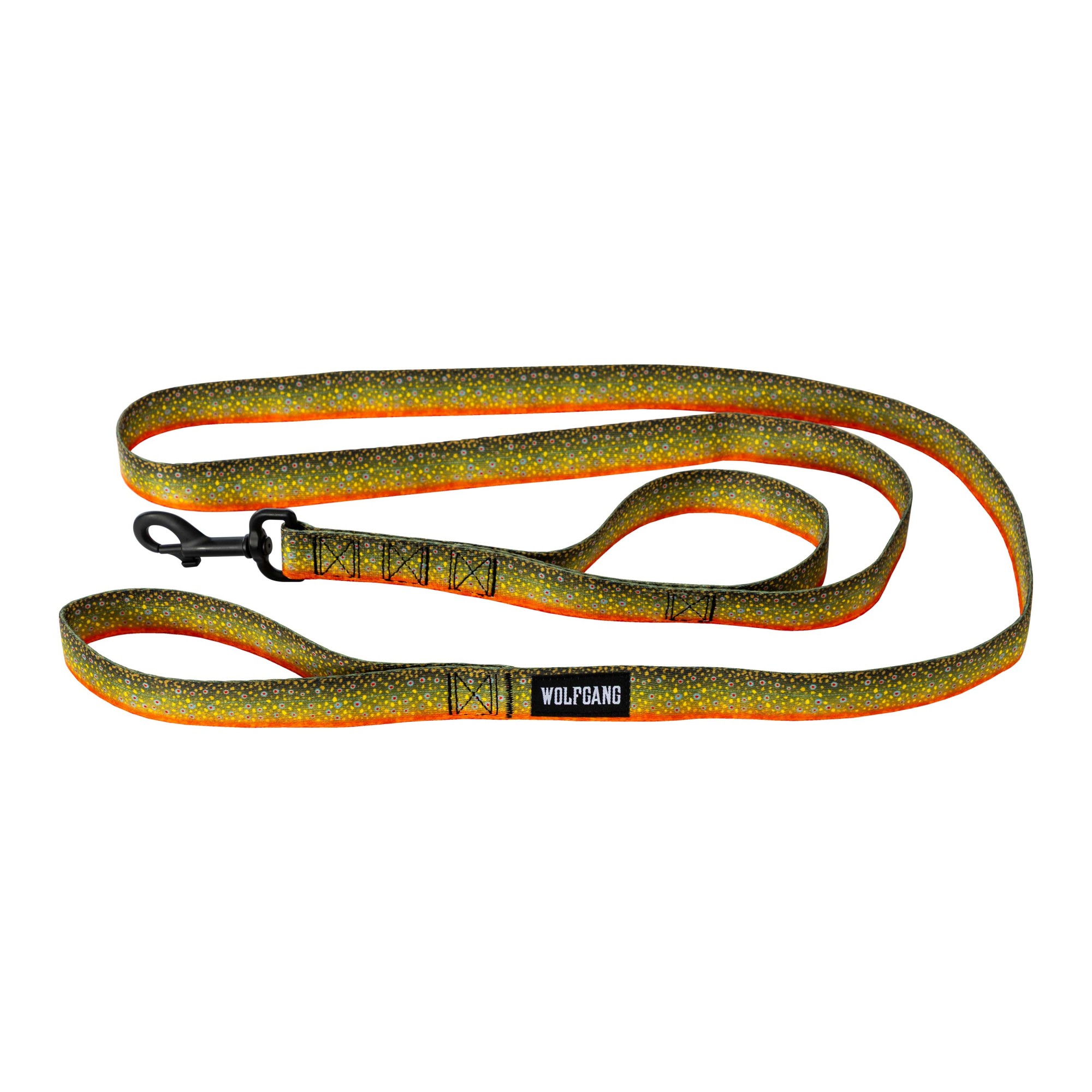 Wolfgang Heavy Duty Dog Leash, Pull-Tested to Over 800 lbs for Walking & Training, BrookTrout Print, Dual Handle Large