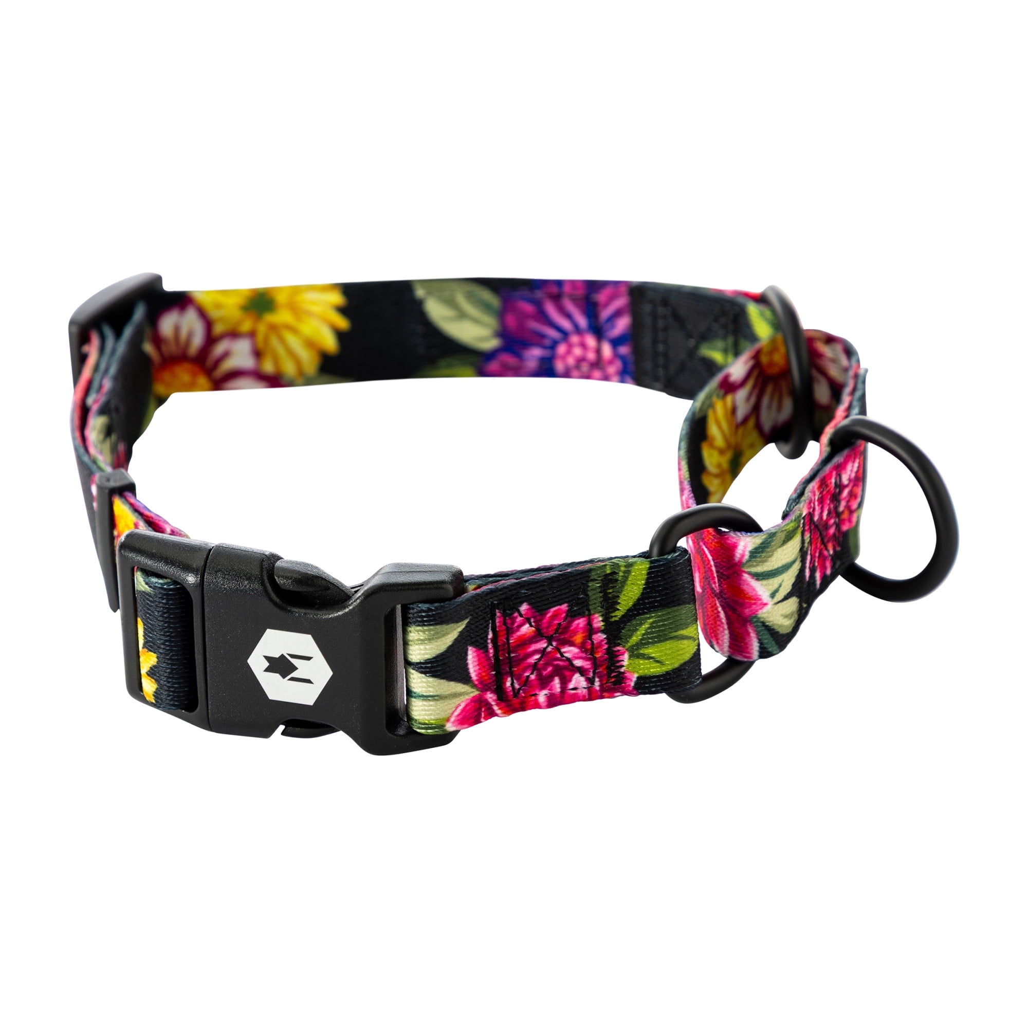 Wolfgang Heavy Duty Martingale Dog Collar with Quick Release Nylon Buckle for Walking & Training, DarkFloral Print, Small