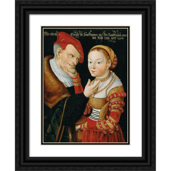 Wolfgang Krodel I 11x14 Black Ornate Wood Framed Double Matted Museum Art Print Titled: The Ill-Matched Lovers