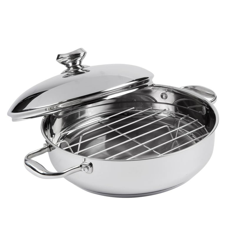 Wolfgang Puck 11 Stainless Steel Sauteuse Pan and Roasting Rack Open Box 