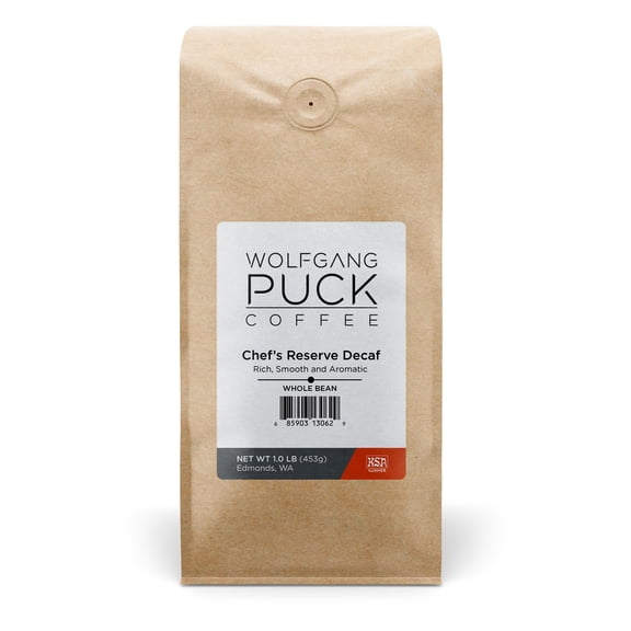 Wolfgang Puck Coffee, Chef's Reserve Decaf, Whole Bean Coffee, 1 lb. bag (Pack of 1)