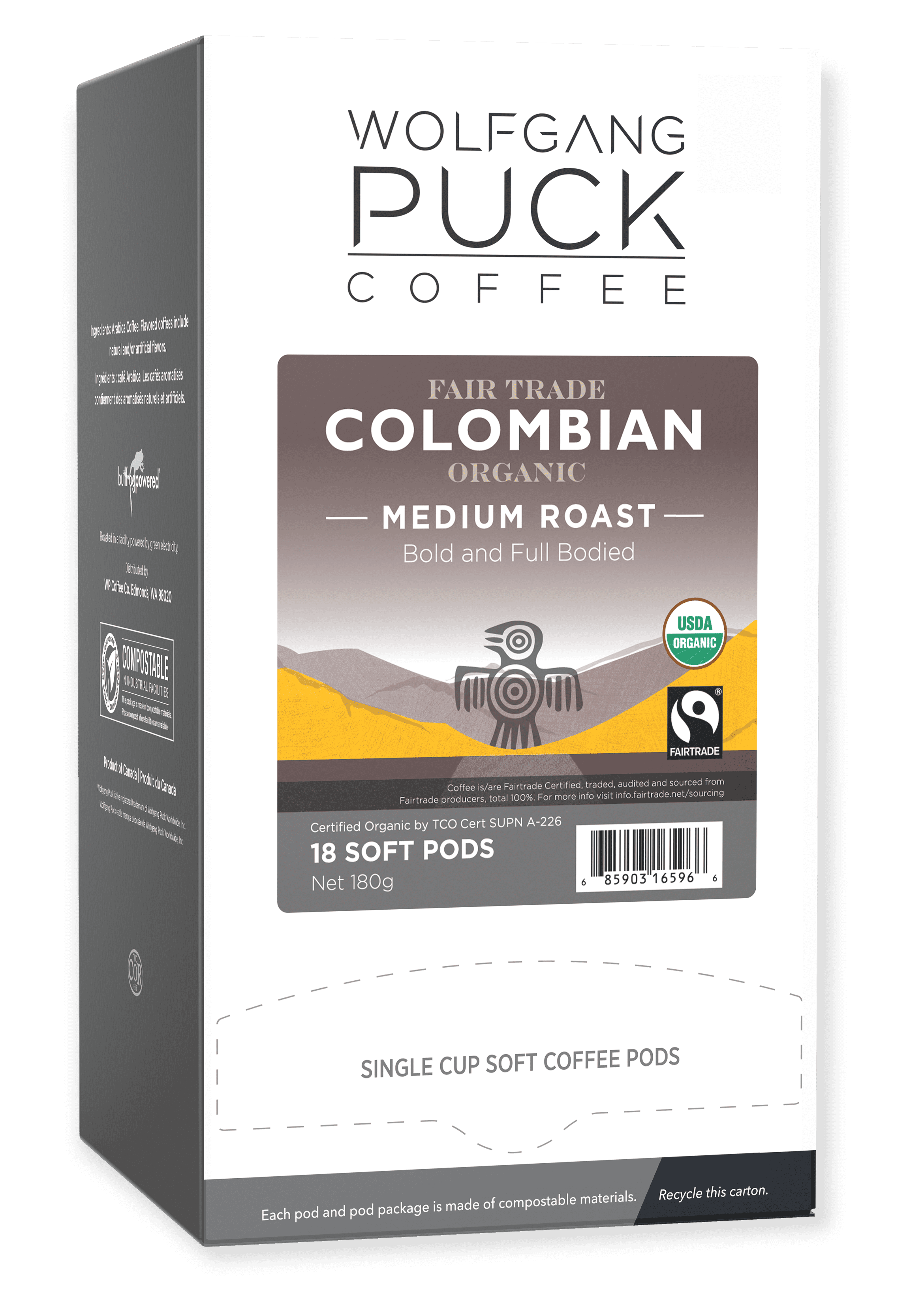 Wolfgang Puck Coffee Soft Pods, Colombian, Organic Fair Trade, Medium Roast, 18 count (pack of 1)