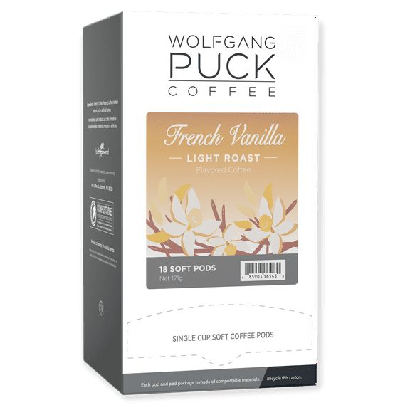 Wolfgang Puck Coffee Soft Pods, French Vanilla, 18 count (Pack of 1)