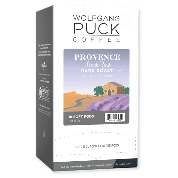 Wolfgang Puck Coffee Soft Pods, Provence French Roast, Dark Roast, 18 count (pack of 3)