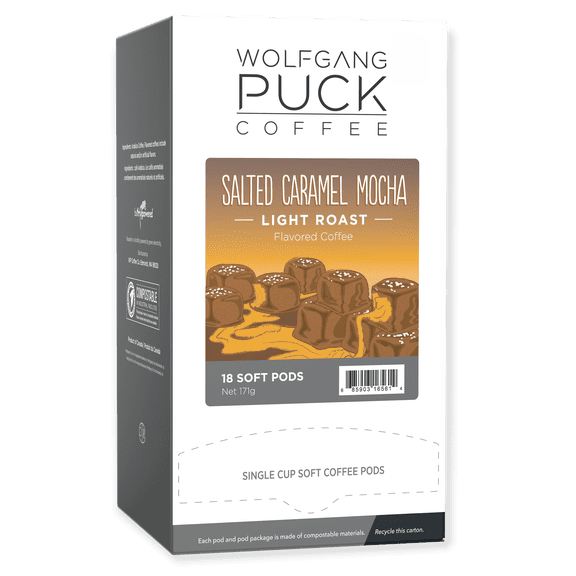 Wolfgang Puck Coffee Soft Pods, Salted Caramel Mocha, Light Roast, 18 count (pack of 3)