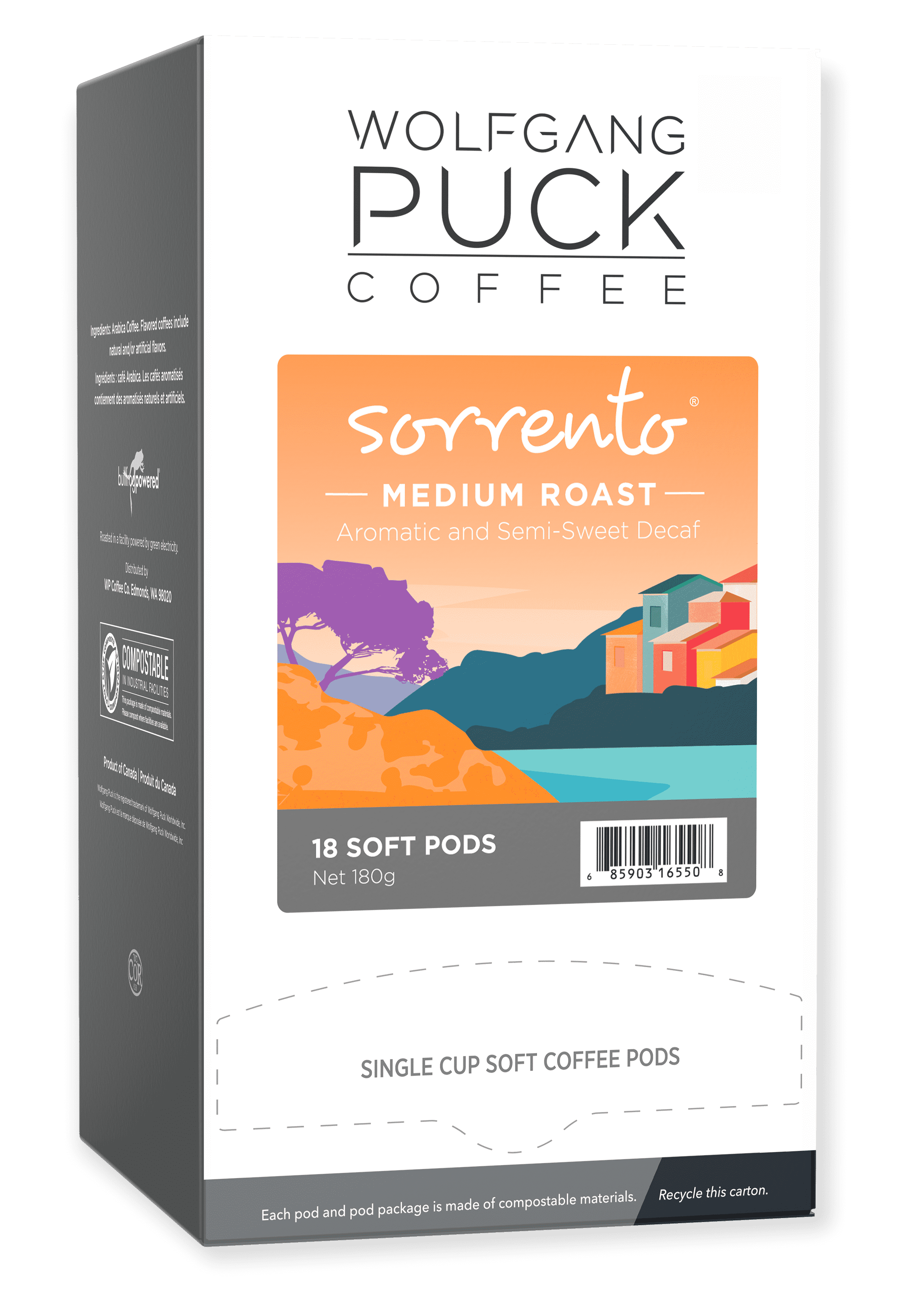 Wolfgang Puck Coffee Soft Pods, Sorrento Decaf, Medium Roast, 18 count (pack of 6)