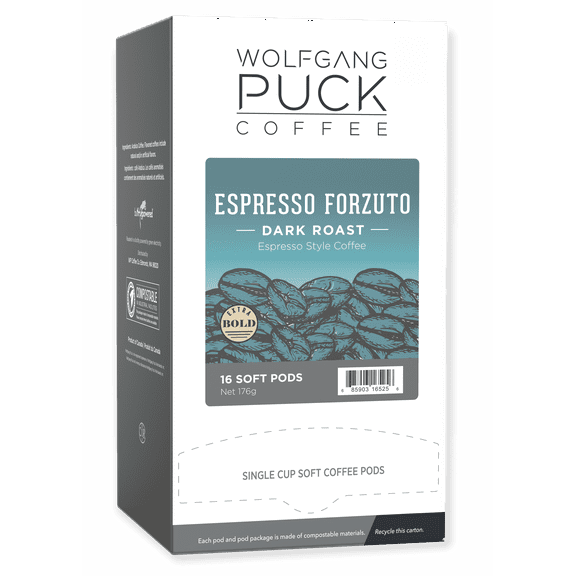 Wolfgang Puck Soft Coffee Pods, Espresso Forzuto, 12 Gram, 16 count (Pack of 1)